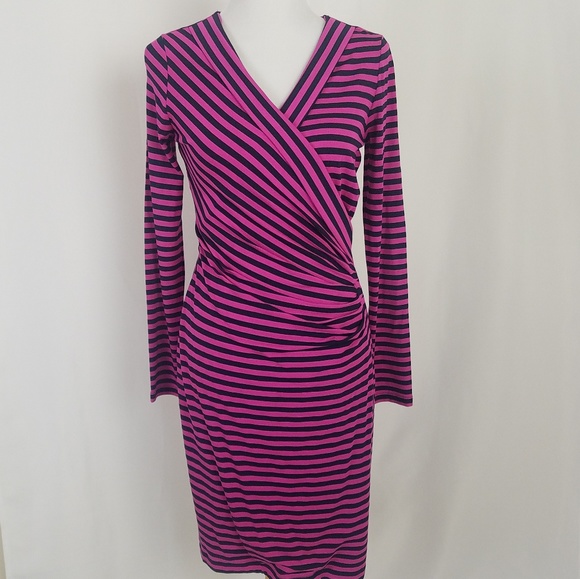 Banana Republic Small Stripe Surplice Dress Pink - Picture 5 of 7